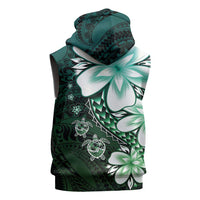 Polynesia Romantic Valentine Sleeveless Zip Hoodie Sea Turtle Couple With Aqua Gradient Plumeria LT05 - Polynesian Pride
