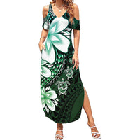 Polynesia Romantic Valentine Summer Maxi Dress Sea Turtle Couple With Aqua Gradient Plumeria LT05 Women Aqua - Polynesian Pride