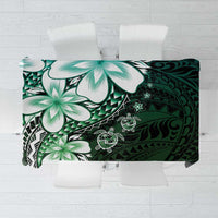 Polynesia Romantic Valentine Tablecloth Sea Turtle Couple With Aqua Gradient Plumeria