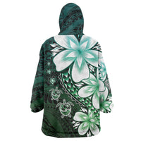Polynesia Romantic Valentine Wearable Blanket Hoodie Sea Turtle Couple With Aqua Gradient Plumeria