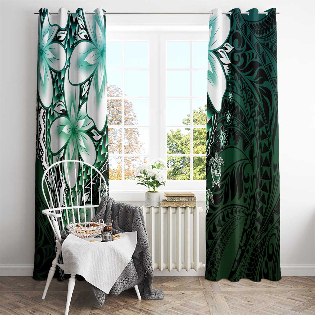 Polynesia Romantic Valentine Window Curtain Sea Turtle Couple With Aqua Gradient Plumeria LT05 - Polynesian Pride