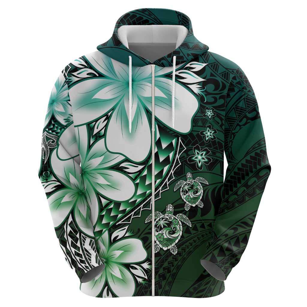 Polynesia Romantic Valentine Zip Hoodie Sea Turtle Couple With Aqua Gradient Plumeria LT05 - Polynesian Pride
