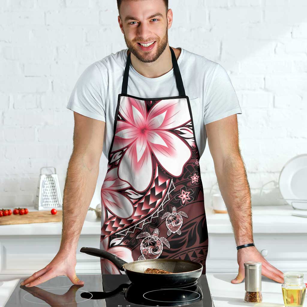 Polynesia Romantic Valentine Apron Sea Turtle Couple With Red Gradient Plumeria