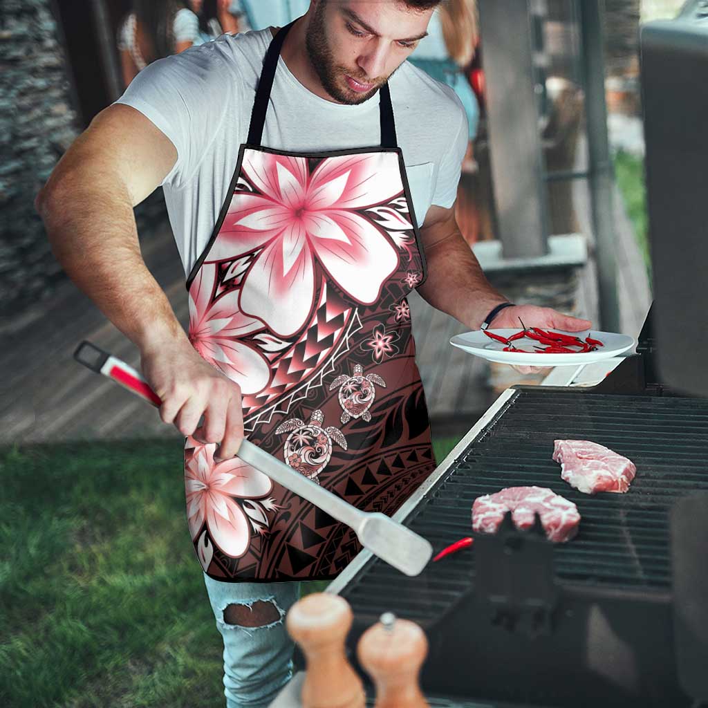 Polynesia Romantic Valentine Apron Sea Turtle Couple With Red Gradient Plumeria
