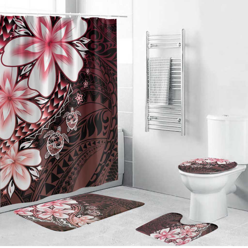 Polynesia Romantic Valentine Bathroom Set Sea Turtle Couple With Red Gradient Plumeria