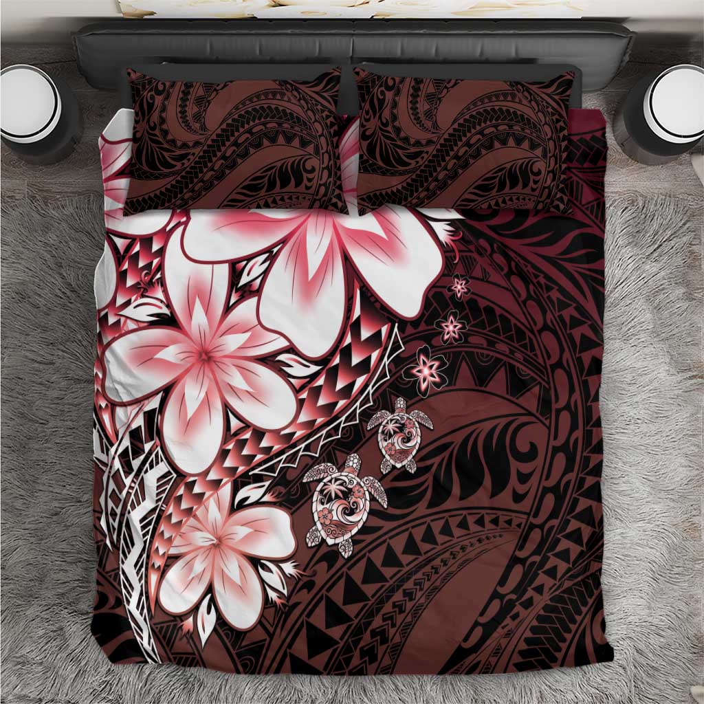 Polynesia Romantic Valentine Bedding Set Sea Turtle Couple With Red Gradient Plumeria