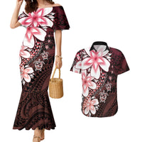 Polynesia Romantic Valentine Couples Matching Mermaid Dress and Hawaiian Shirt Sea Turtle Couple With Red Gradient Plumeria