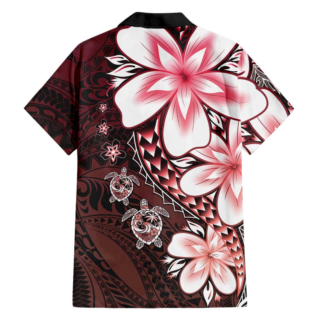 Polynesia Romantic Valentine Family Matching Off Shoulder Short Dress and Hawaiian Shirt Sea Turtle Couple With Red Gradient Plumeria LT05 - Polynesian Pride
