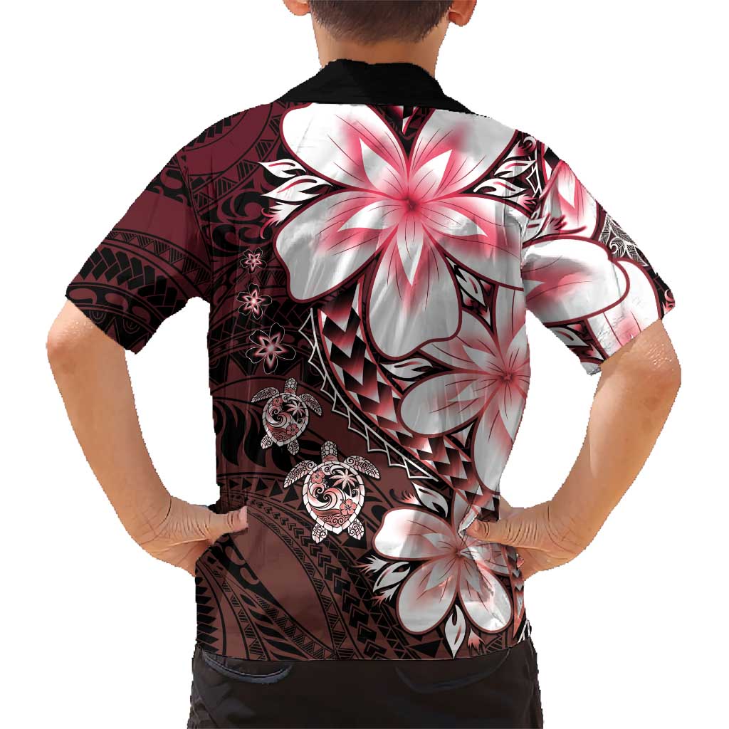 Polynesia Romantic Valentine Family Matching Short Sleeve Bodycon Dress and Hawaiian Shirt Sea Turtle Couple With Red Gradient Plumeria LT05 - Polynesian Pride