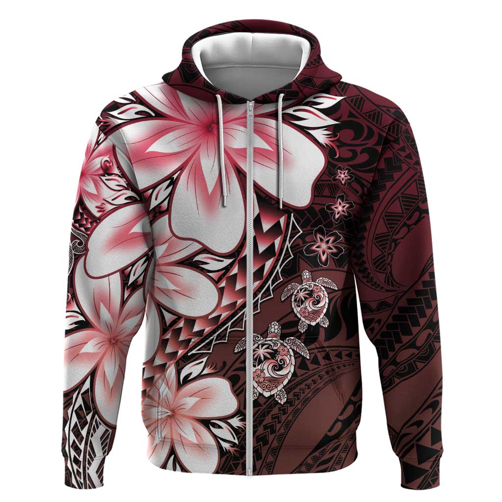 Polynesia Romantic Valentine Hoodie Sea Turtle Couple With Red Gradient Plumeria
