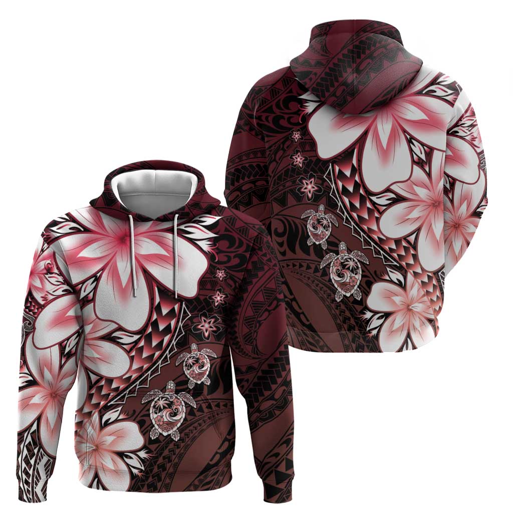 Polynesia Romantic Valentine Hoodie Sea Turtle Couple With Red Gradient Plumeria