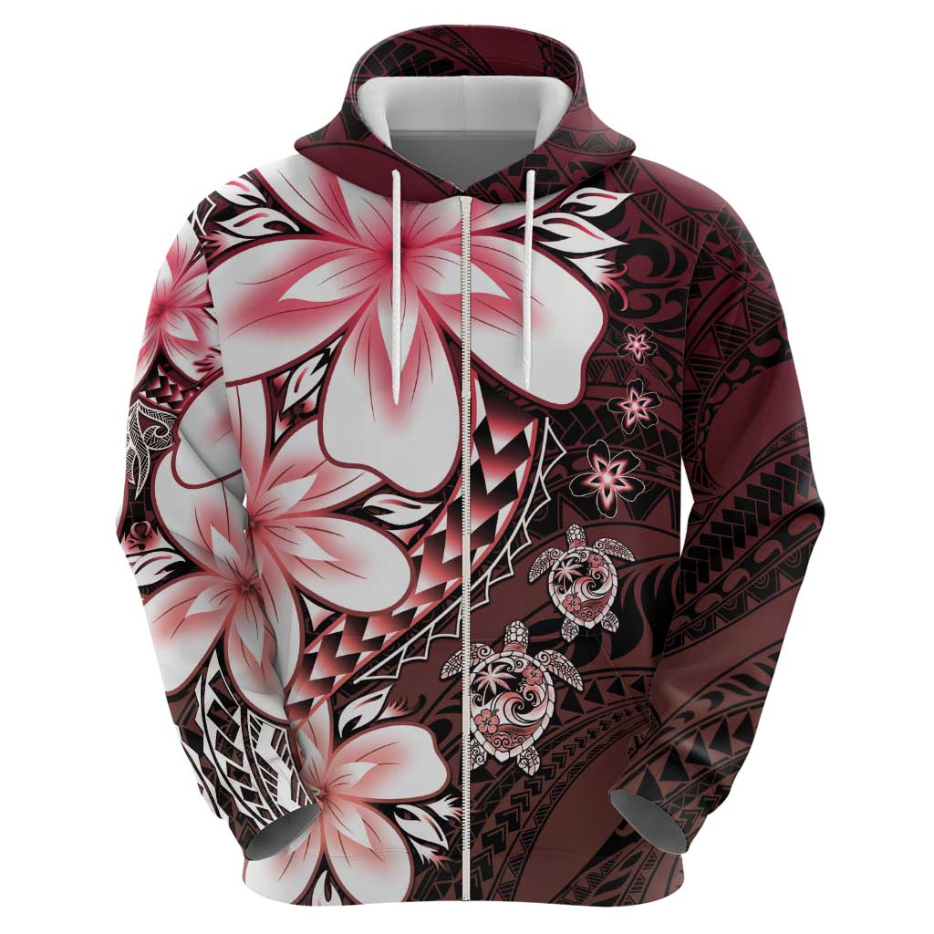 Polynesia Romantic Valentine Hoodie Sea Turtle Couple With Red Gradient Plumeria