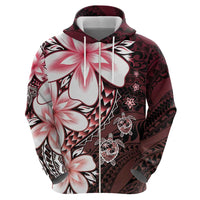 Polynesia Romantic Valentine Hoodie Sea Turtle Couple With Red Gradient Plumeria