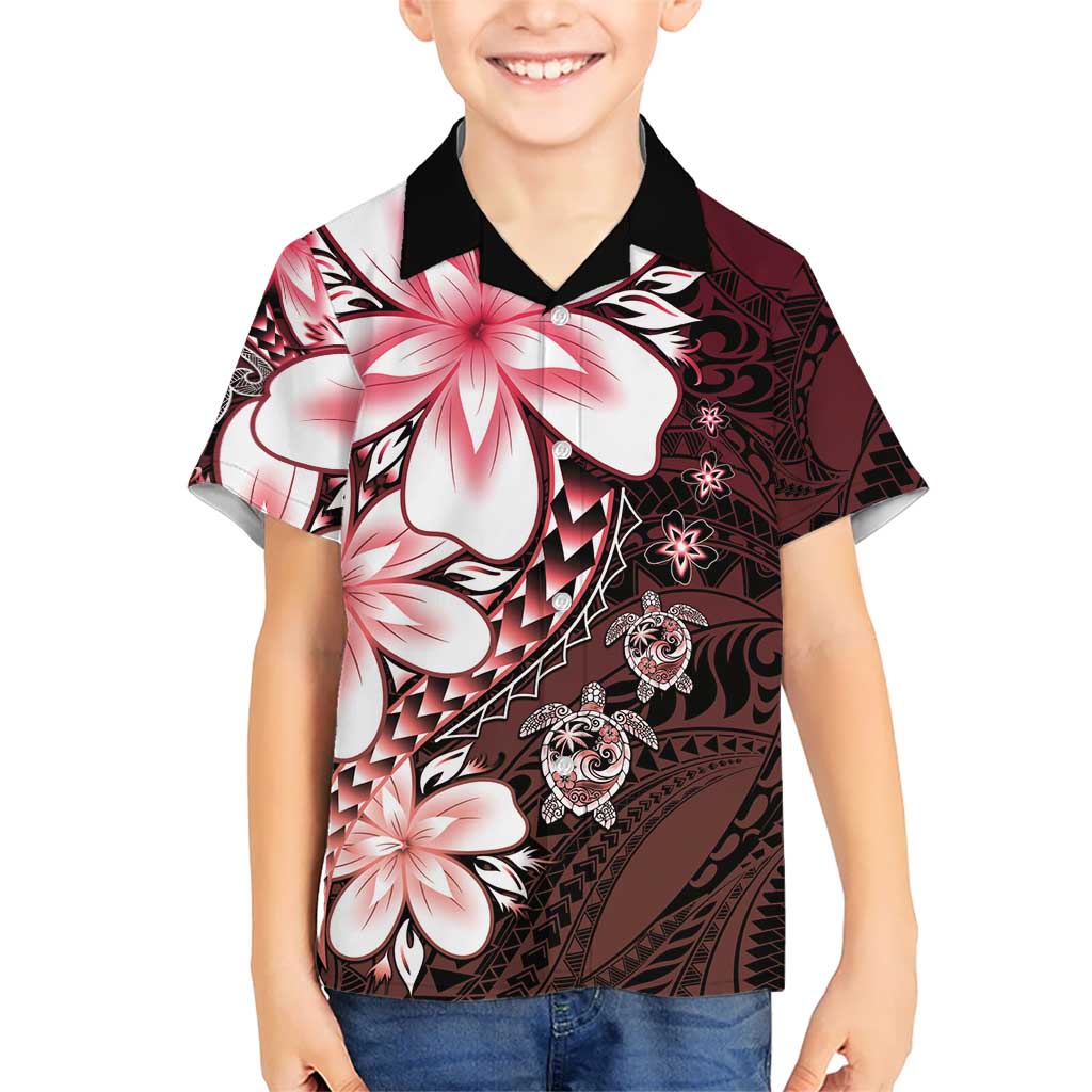 Polynesia Romantic Valentine Kid Hawaiian Shirt Sea Turtle Couple With Red Gradient Plumeria LT05 Kid Red - Polynesian Pride