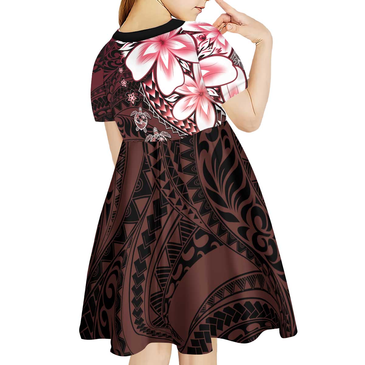 Polynesia Romantic Valentine Kid Short Sleeve Dress Sea Turtle Couple With Red Gradient Plumeria LT05 - Polynesian Pride