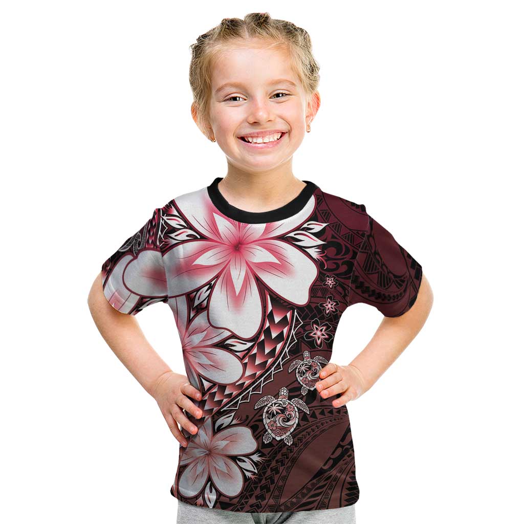 Polynesia Romantic Valentine Kid T Shirt Sea Turtle Couple With Red Gradient Plumeria