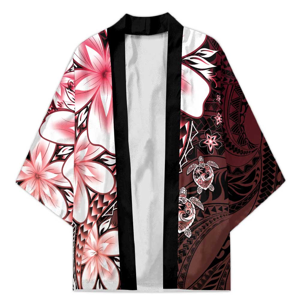 Polynesia Romantic Valentine Kimono Sea Turtle Couple With Red Gradient Plumeria