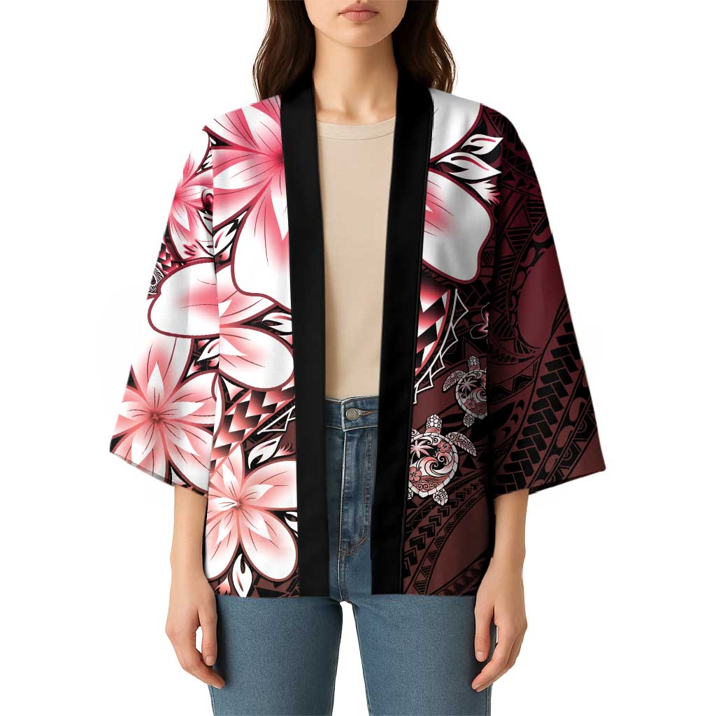 Polynesia Romantic Valentine Kimono Sea Turtle Couple With Red Gradient Plumeria