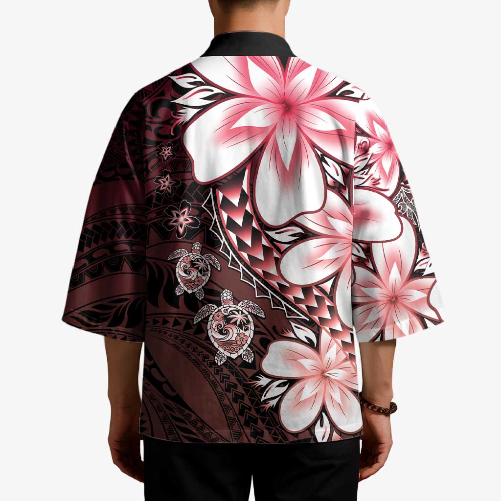 Polynesia Romantic Valentine Kimono Sea Turtle Couple With Red Gradient Plumeria