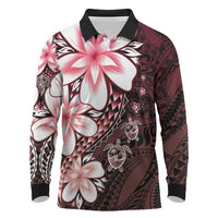 Polynesia Romantic Valentine Long Sleeve Polo Shirt Sea Turtle Couple With Red Gradient Plumeria