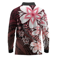 Polynesia Romantic Valentine Long Sleeve Polo Shirt Sea Turtle Couple With Red Gradient Plumeria