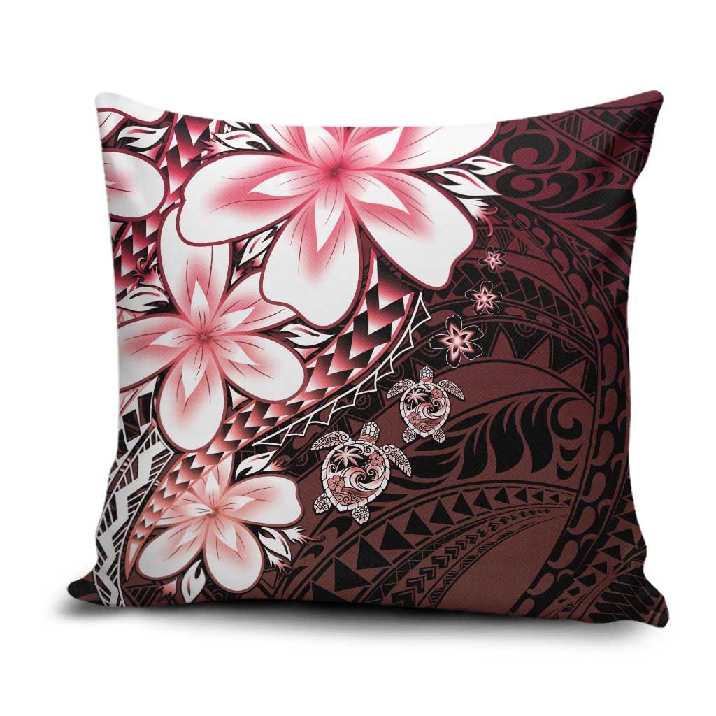 Polynesia Romantic Valentine Pillow Cover Sea Turtle Couple With Red Gradient Plumeria