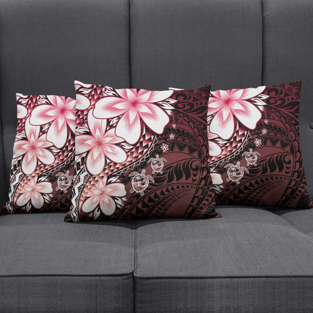 Polynesia Romantic Valentine Pillow Cover Sea Turtle Couple With Red Gradient Plumeria
