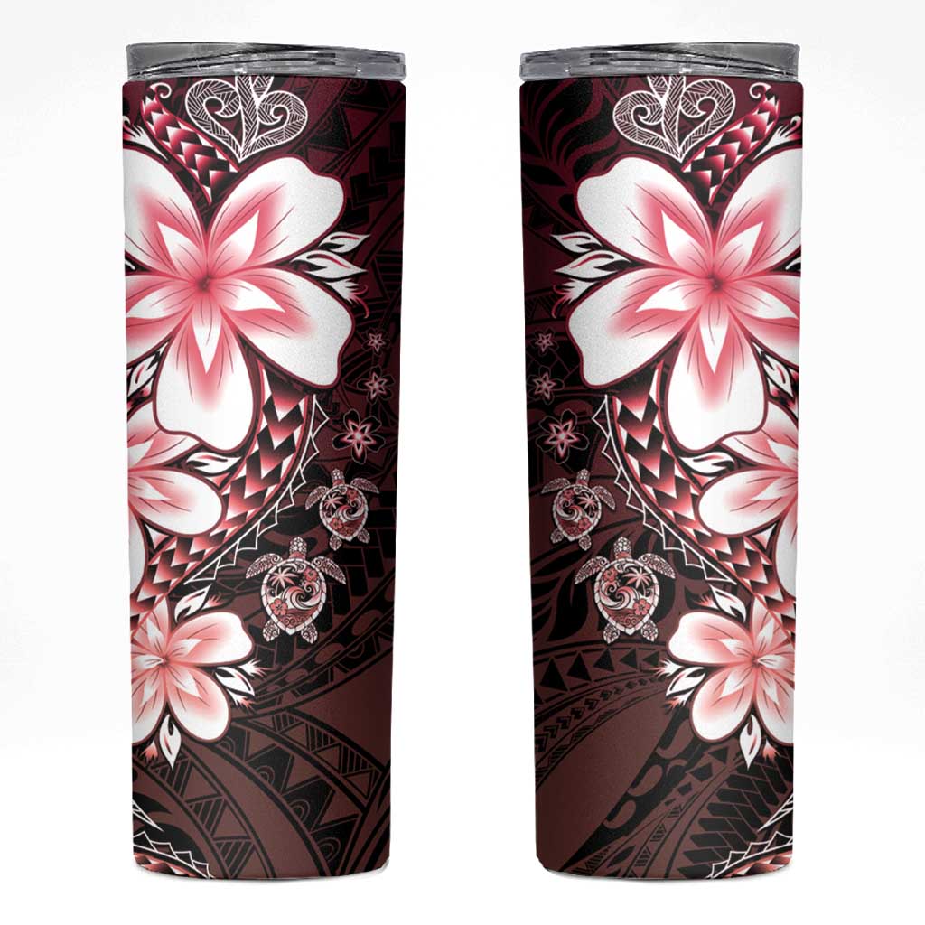 Polynesia Romantic Valentine Skinny Tumbler Sea Turtle Couple With Red Gradient Plumeria LT05 Red - Polynesian Pride