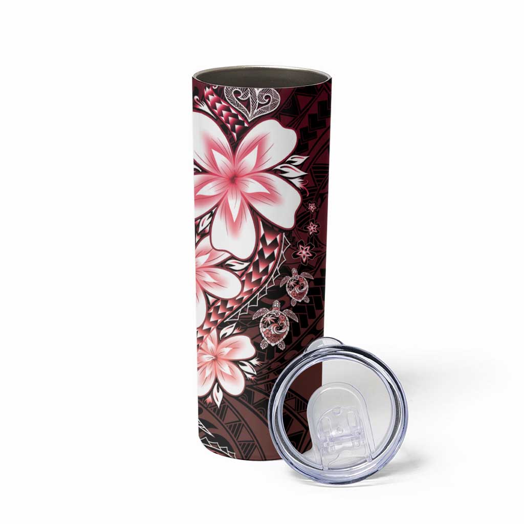 Polynesia Romantic Valentine Skinny Tumbler Sea Turtle Couple With Red Gradient Plumeria LT05 - Polynesian Pride