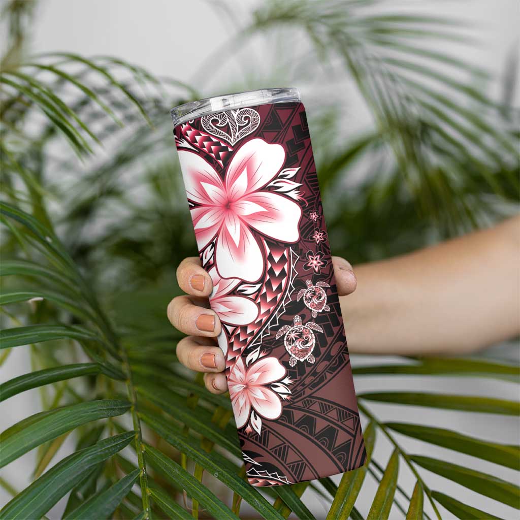 Polynesia Romantic Valentine Skinny Tumbler Sea Turtle Couple With Red Gradient Plumeria LT05 - Polynesian Pride