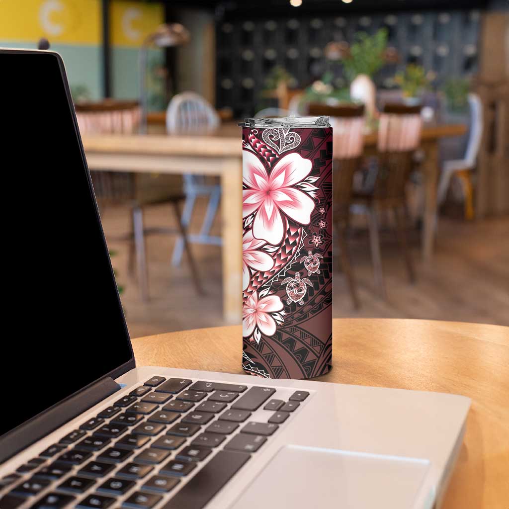 Polynesia Romantic Valentine Skinny Tumbler Sea Turtle Couple With Red Gradient Plumeria LT05 - Polynesian Pride