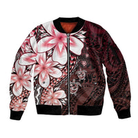 Polynesia Romantic Valentine Sleeve Zip Bomber Jacket Sea Turtle Couple With Red Gradient Plumeria