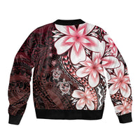 Polynesia Romantic Valentine Sleeve Zip Bomber Jacket Sea Turtle Couple With Red Gradient Plumeria