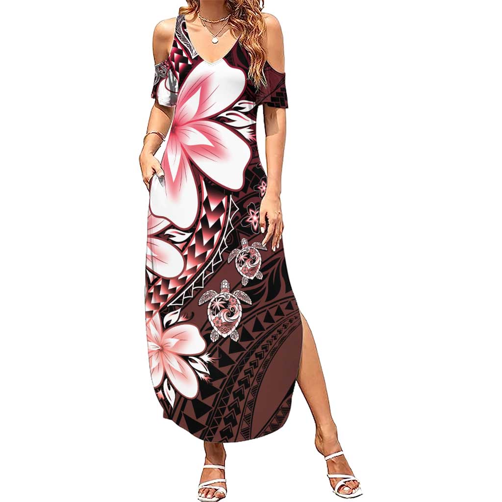 Polynesia Romantic Valentine Summer Maxi Dress Sea Turtle Couple With Red Gradient Plumeria LT05 Women Red - Polynesian Pride