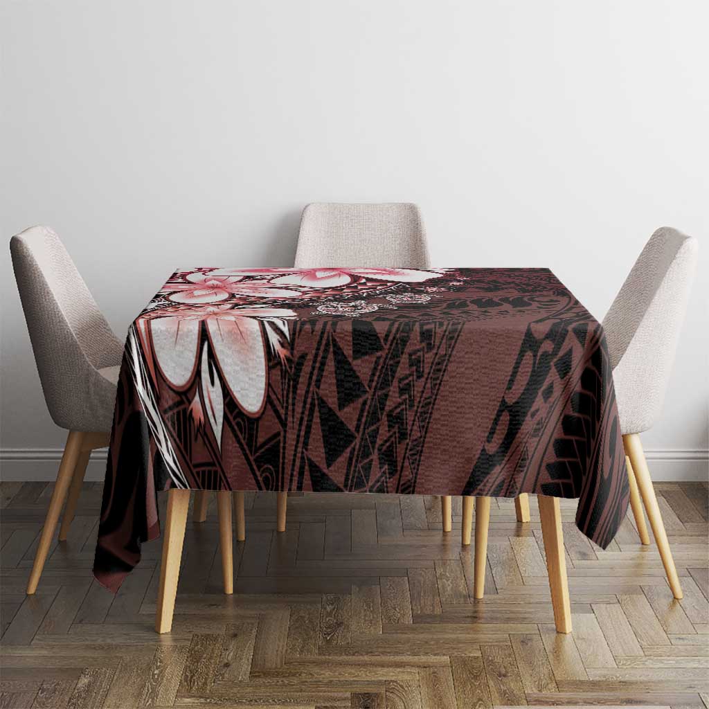 Polynesia Romantic Valentine Tablecloth Sea Turtle Couple With Red Gradient Plumeria