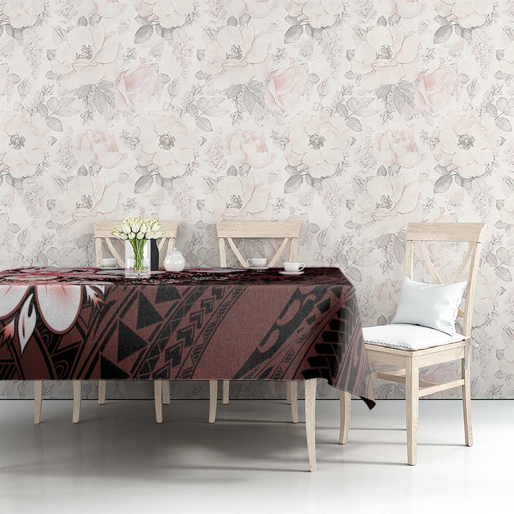 Polynesia Romantic Valentine Tablecloth Sea Turtle Couple With Red Gradient Plumeria