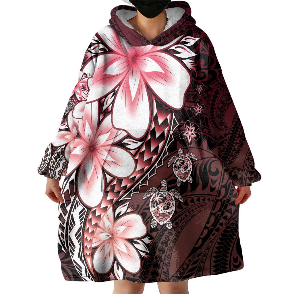 Polynesia Romantic Valentine Wearable Blanket Hoodie Sea Turtle Couple With Red Gradient Plumeria