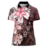 Polynesia Romantic Valentine Women Polo Shirt Sea Turtle Couple With Red Gradient Plumeria LT05 Female Red - Polynesian Pride