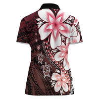 Polynesia Romantic Valentine Women Polo Shirt Sea Turtle Couple With Red Gradient Plumeria LT05 - Polynesian Pride
