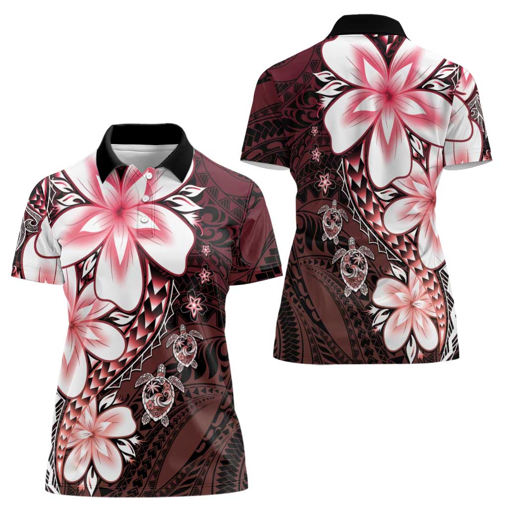 Polynesia Romantic Valentine Women Polo Shirt Sea Turtle Couple With Red Gradient Plumeria LT05 - Polynesian Pride