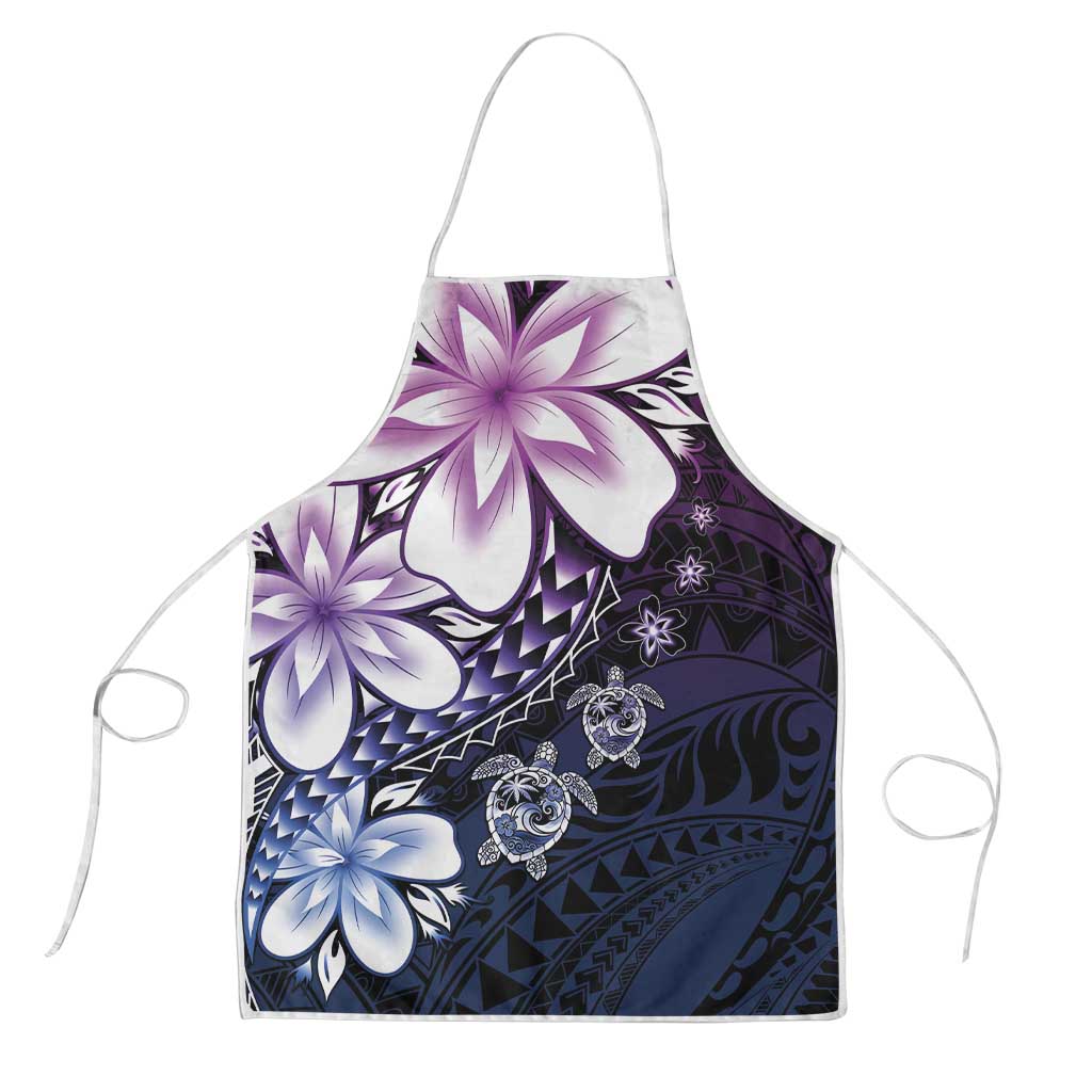 Polynesia Romantic Valentine Apron Sea Turtle Couple With Purple Gradient Plumeria