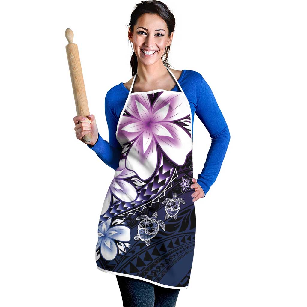 Polynesia Romantic Valentine Apron Sea Turtle Couple With Purple Gradient Plumeria