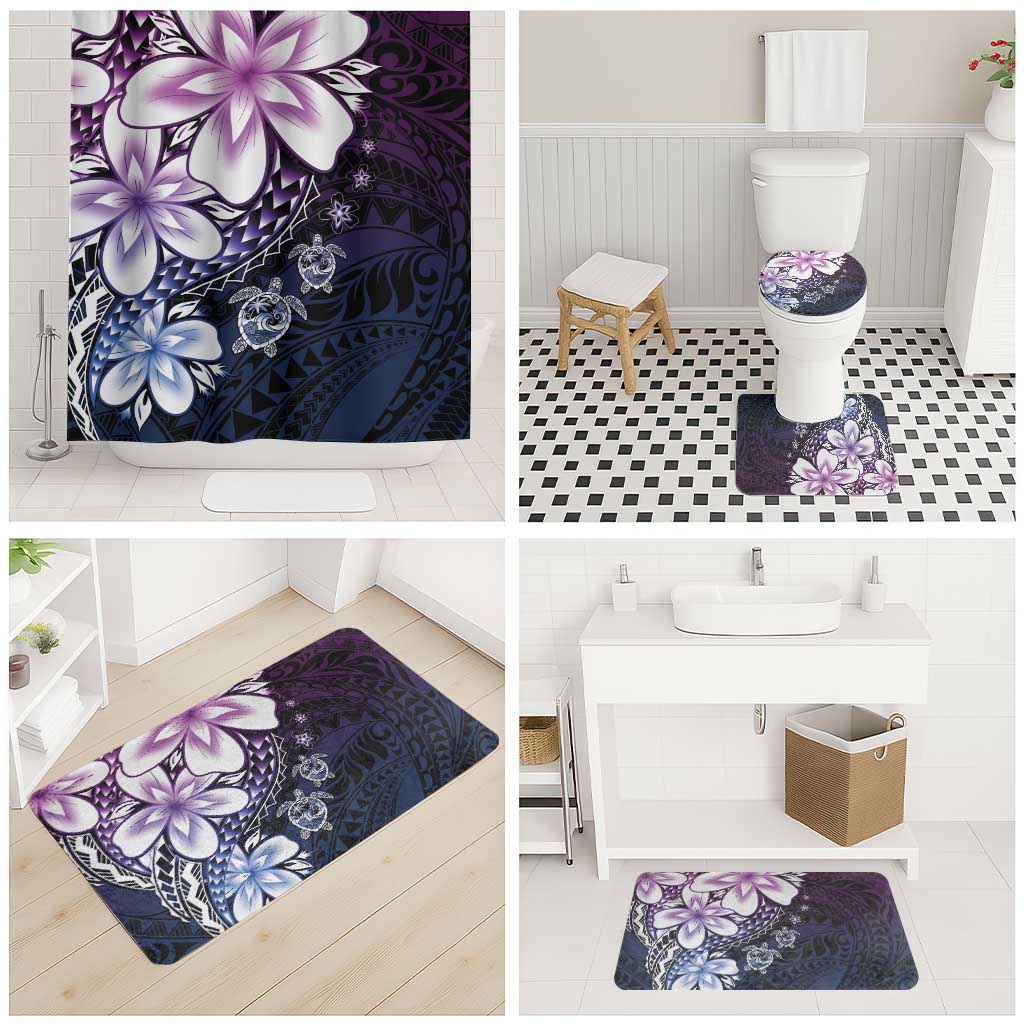 Polynesia Romantic Valentine Bathroom Set Sea Turtle Couple With Purple Gradient Plumeria