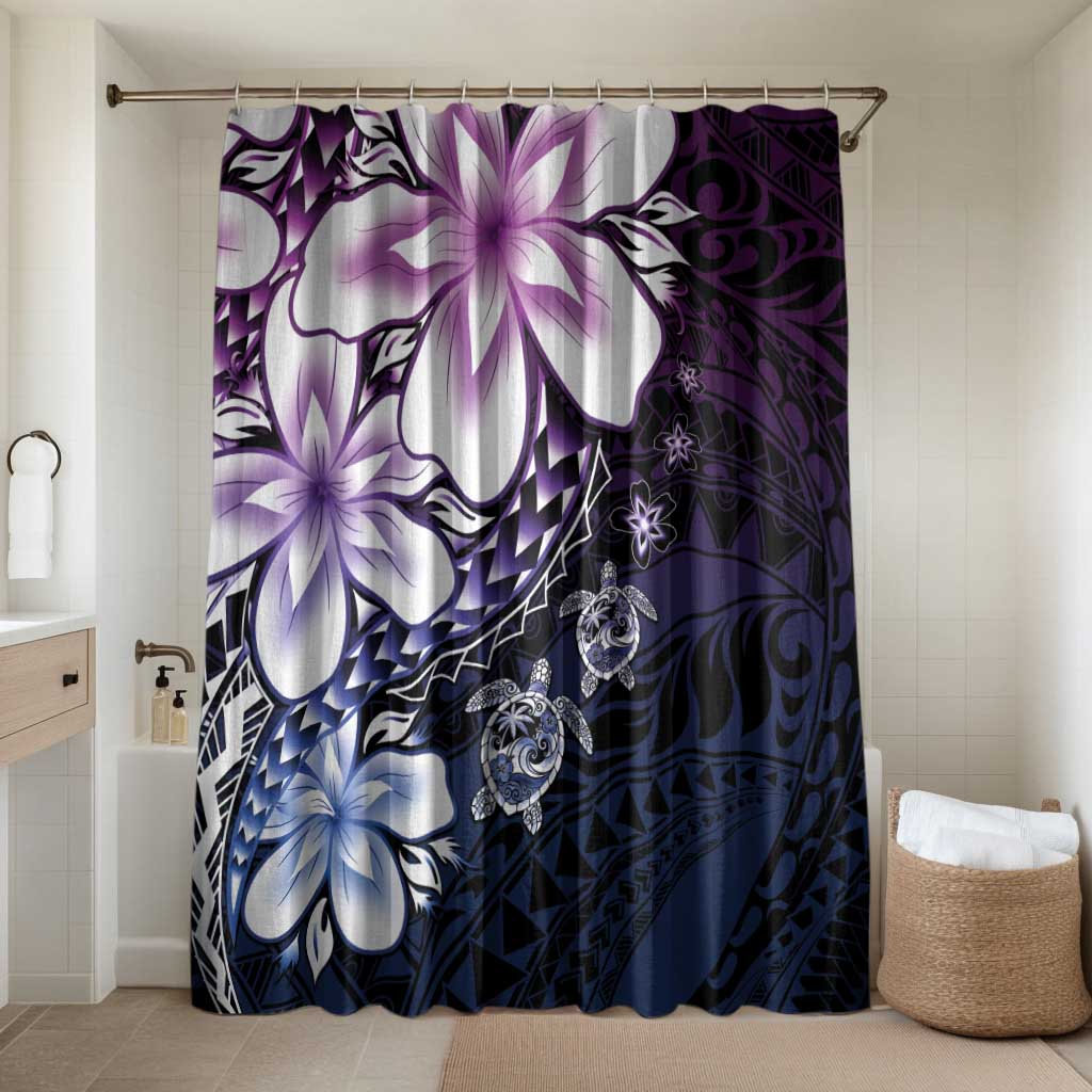Polynesia Romantic Valentine Bathroom Set Sea Turtle Couple With Purple Gradient Plumeria