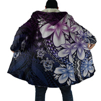 Polynesia Romantic Valentine Cloak Sea Turtle Couple With Purple Gradient Plumeria