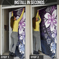 Polynesia Romantic Valentine Door Cover Sea Turtle Couple With Purple Gradient Plumeria