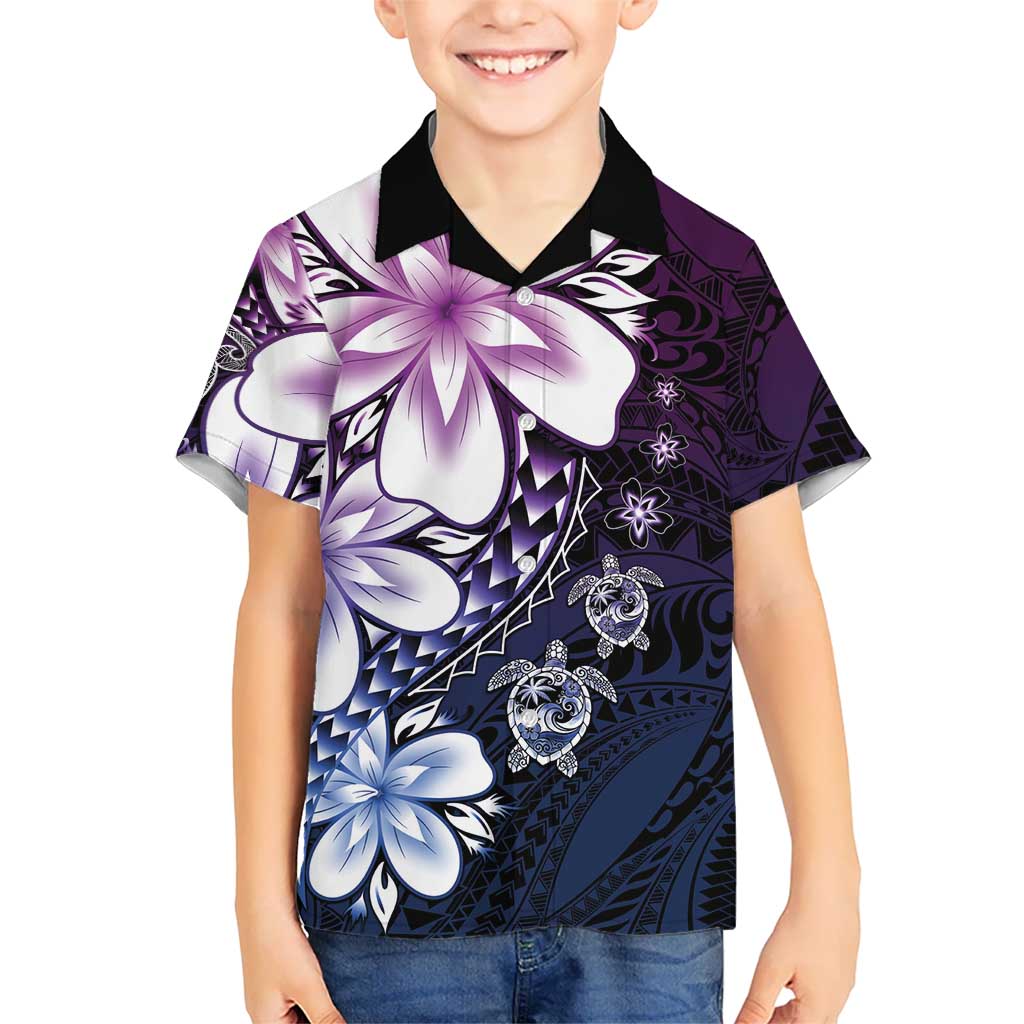 Polynesia Romantic Valentine Family Matching Long Sleeve Bodycon Dress and Hawaiian Shirt Sea Turtle Couple With Purple Gradient Plumeria LT05 Son's Shirt Purple - Polynesian Pride