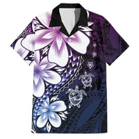 Polynesia Romantic Valentine Family Matching Off Shoulder Short Dress and Hawaiian Shirt Sea Turtle Couple With Purple Gradient Plumeria LT05 Dad's Shirt - Short Sleeve Purple - Polynesian Pride
