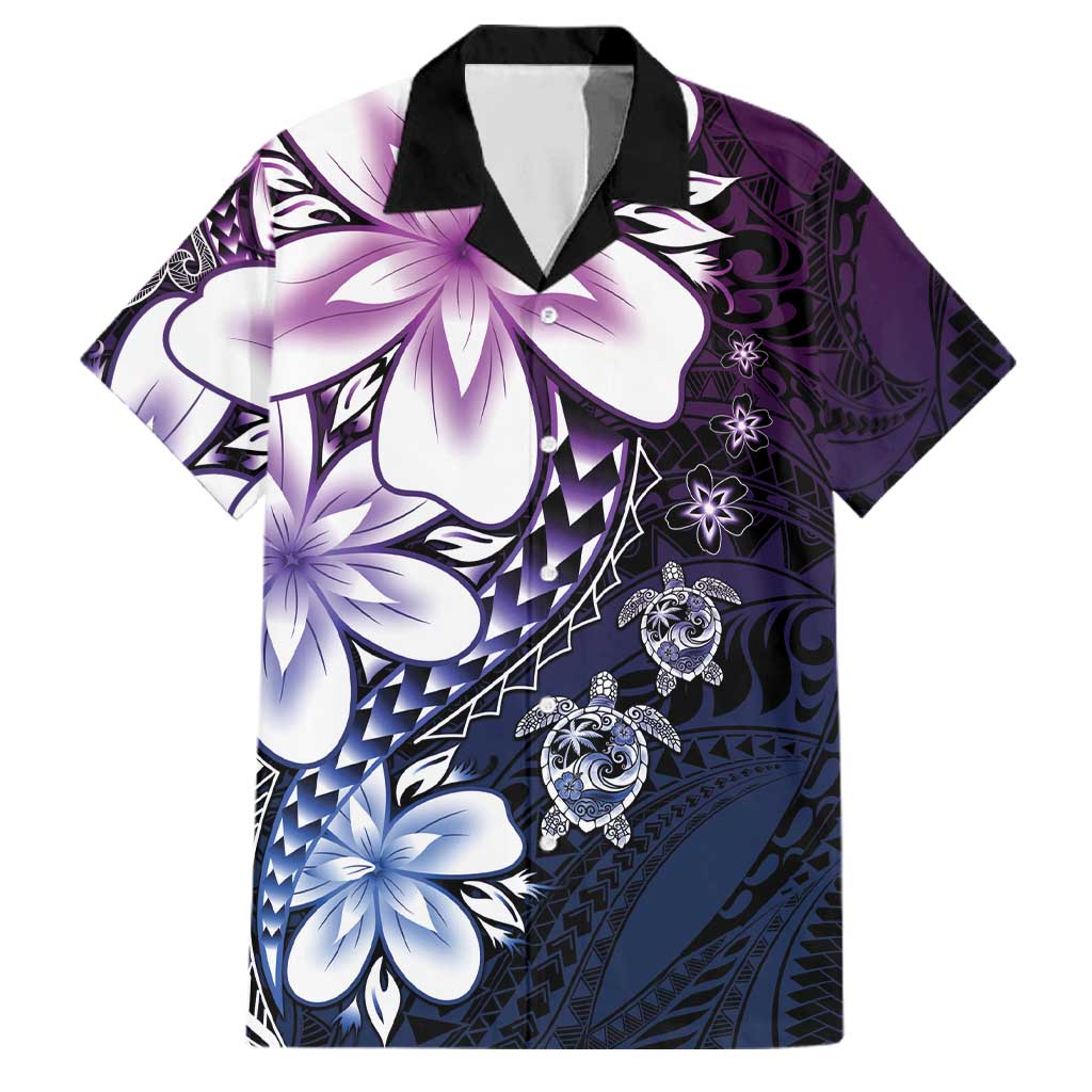 Polynesia Romantic Valentine Family Matching Summer Maxi Dress and Hawaiian Shirt Sea Turtle Couple With Purple Gradient Plumeria LT05 Dad's Shirt - Short Sleeve Purple - Polynesian Pride