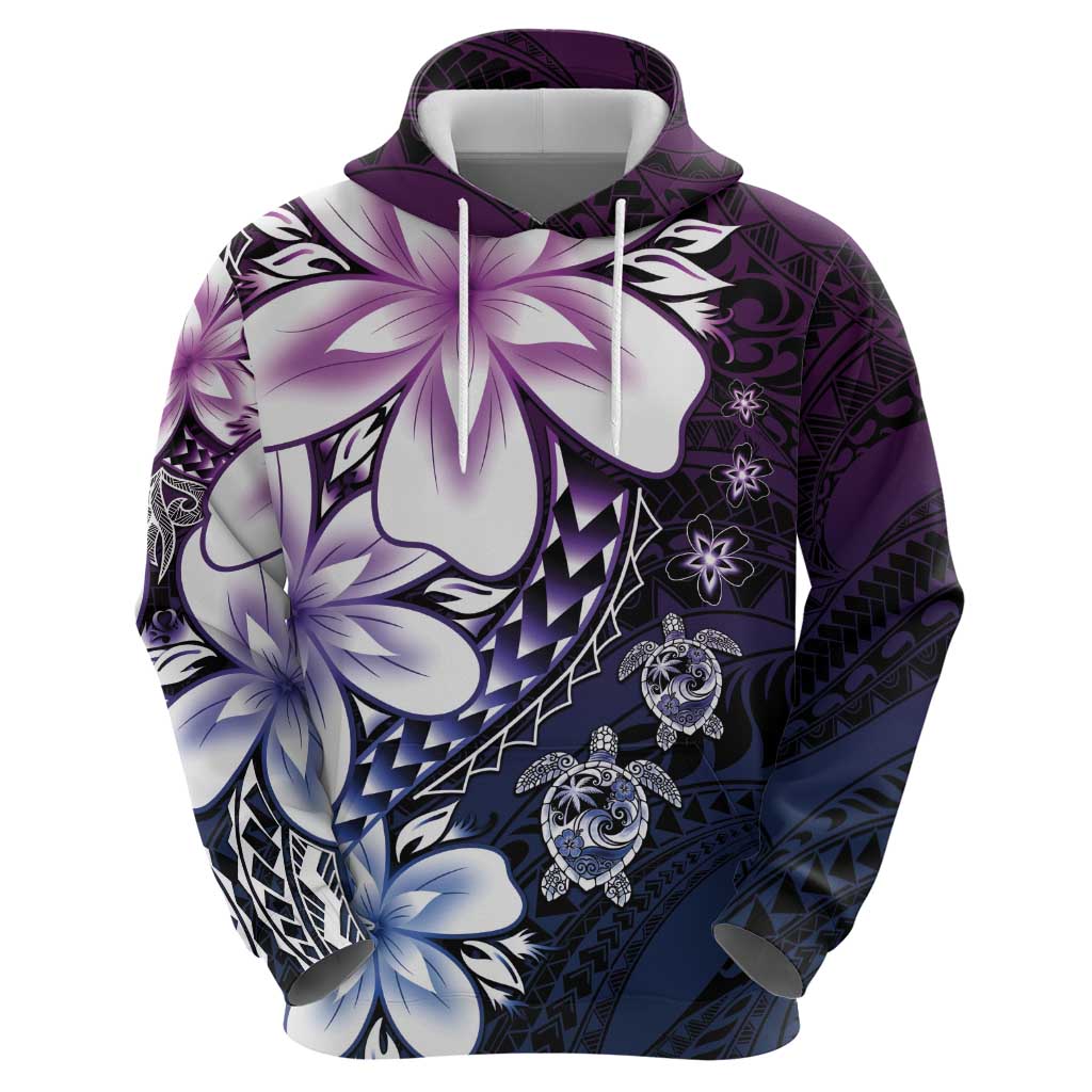 Polynesia Romantic Valentine Hoodie Sea Turtle Couple With Purple Gradient Plumeria LT05 - Polynesian Pride